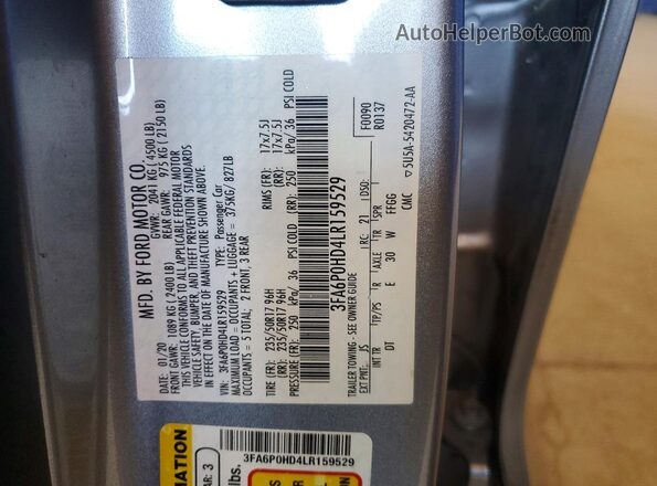 3FA6P0HD4LR159529 2020 FORD FUSION Золотой Вид подкапотного пространства