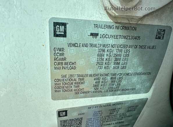 1GCUYEET0MZ130405 2021 CHEVROLET SILVERADO White Вид задньої частини салону
