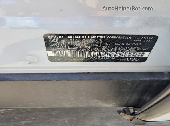 JA4J3UA83NZ009702 2022 MITSUBISHI OUTLANDER White VIN sticker view