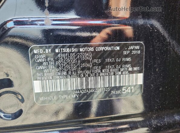 JA4AD2A34KZ011525 2019 MITSUBISHI OUTLANDER Black 