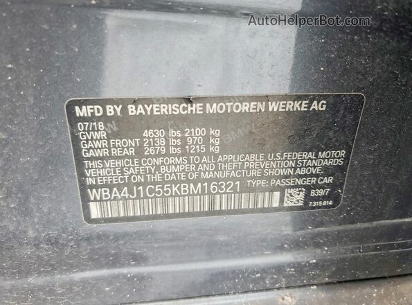 WBA4J1C55KBM16321 2019 BMW 4 SERIES Серый Вид наклейки с VIN-кодом