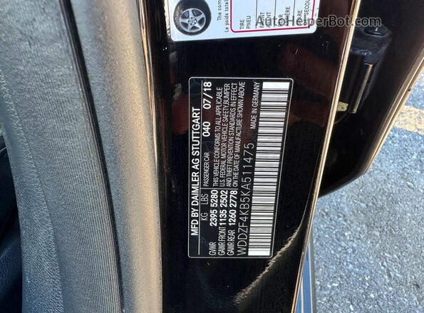 WDDZF4KB5KA511475 2019 MERCEDES-BENZ E Черный Вид задней части салона