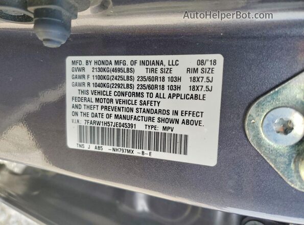 7FARW1H57JE045391 2018 HONDA CR-V Gray Widok wnętrza 360 stopni