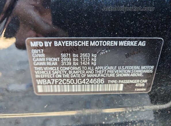 WBA7F2C50JG424686 2018 BMW 7 SERIES Black VIN კოდის სტიკერის ხედი