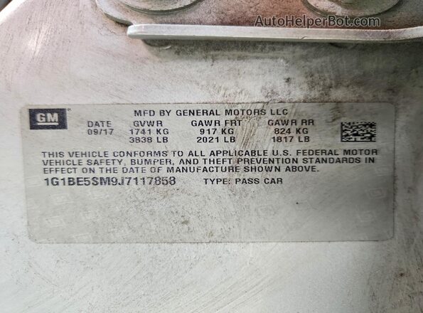 1G1BE5SM9J7117858 2018 CHEVROLET CRUZE Silver Widok naklejki z numerem VIN