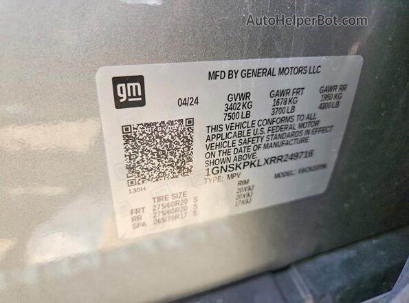 1GNSKPKLXRR249716 2024 CHEVROLET TAHOE Gray 