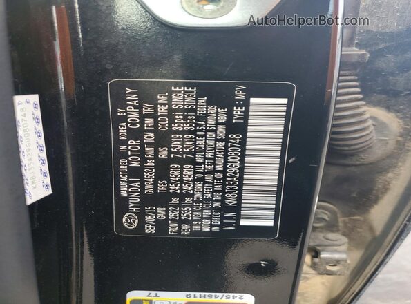 KM8J33A29GU080748 2016 HYUNDAI TUCSON Black Vista de la etiqueta del VIN