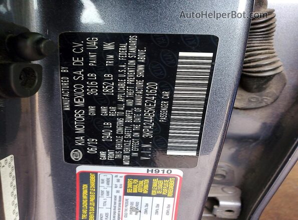 3KPA24AB5KE241620 2019 KIA RIO Gray VIN sticker view