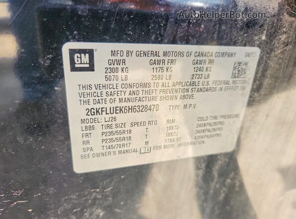 2GKFLUEK6H6328470 2017 GMC TERRAIN Black VIN sticker view
