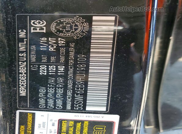 55SWF6EB9HU198109 2017 MERCEDES-BENZ C Black VIN კოდის სტიკერის ხედი