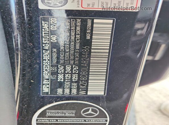 W1KZF8DB0LA824486 2020 MERCEDES-BENZ E Black VIN კოდის სტიკერის ხედი