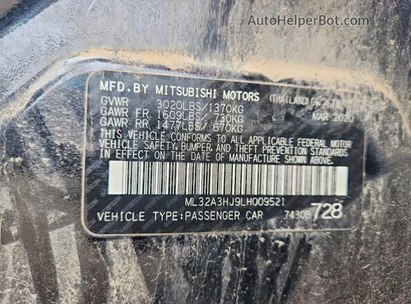ML32A3HJ9LH009521 2020 MITSUBISHI MIRAGE Black Вид підкапотного простору