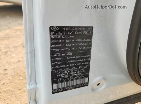 SALAK2V64GA790455 2016 LAND ROVER LR4 White VIN sticker view