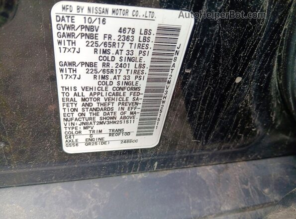JN8AT2MV3HW251511 2017 NISSAN ROGUE Black VIN կոդի պիտակի տեսք