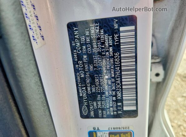 KM8J3CA47HU416836 2017 HYUNDAI TUCSON White 360 interior view