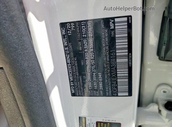 4JGFB4JEXMA384161 2021 MERCEDES-BENZ GLE White Вид наклейки з VIN-кодом