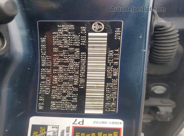 4T1BF1FK0HU408228 2017 TOYOTA CAMRY Charcoal Widok wnętrza 360 stopni