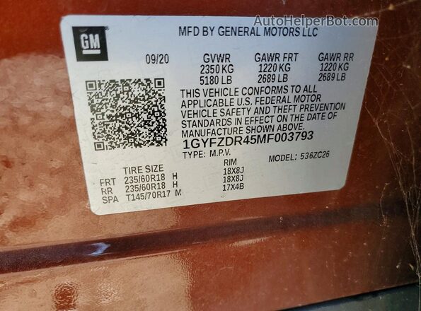 1GYFZDR45MF003793 2021 CADILLAC XT4 Orange 360 interior view