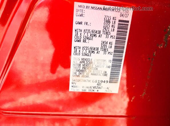 5N1DR2MN7HC681949 2017 NISSAN PATHFINDER Red 360 interior view