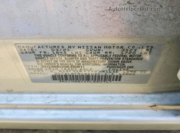 3N1CN8BVXML880917 2021 NISSAN VERSA Silver Вид наклейки з VIN-кодом
