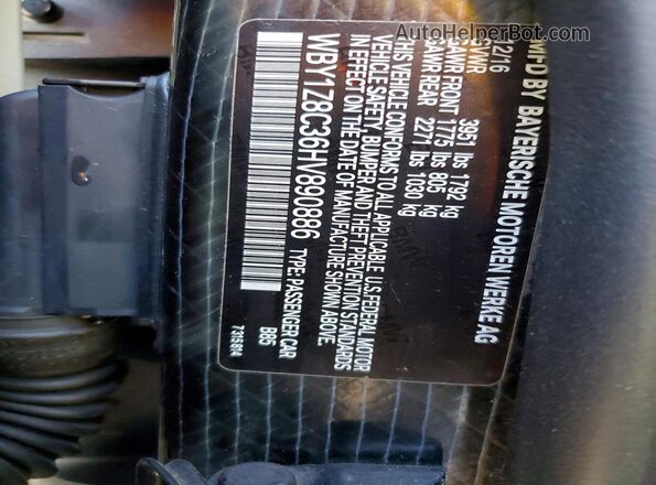 WBY1Z8C36HV890886 2017 BMW I3 White Սալոնի 360 աստիճան տեսք
