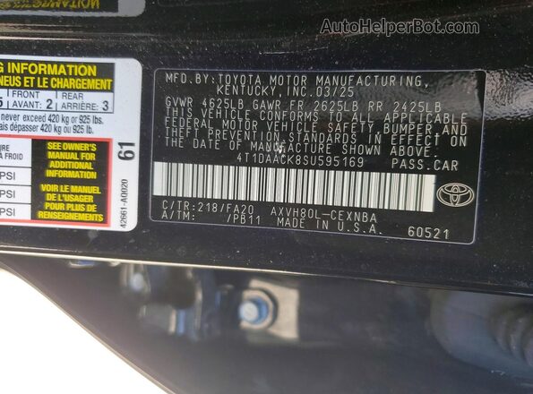 4T1DAACK8SU595169 2025 TOYOTA CAMRY Black VIN sticker view