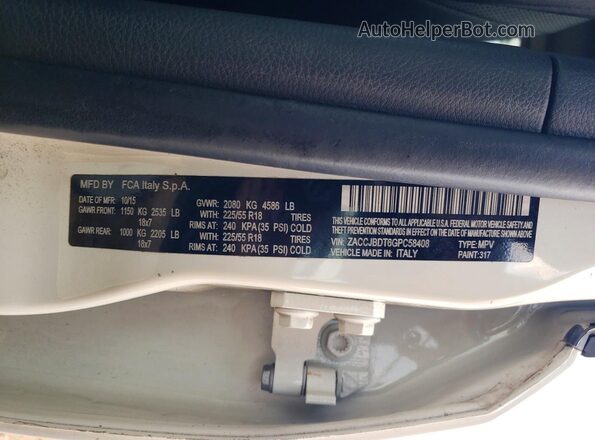 ZACCJBDT6GPC58408 2016 JEEP RENEGADE White სალონის 360-გრადუსიანი ხედი