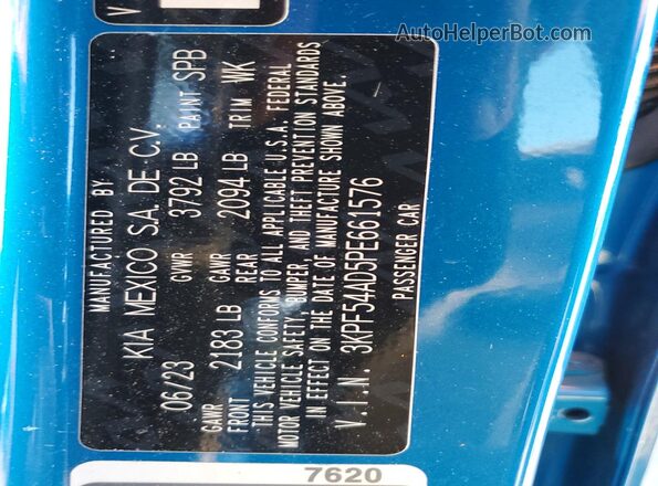3KPF54AD5PE661576 2023 KIA FORTE Синий Панорамный вид салона 360°