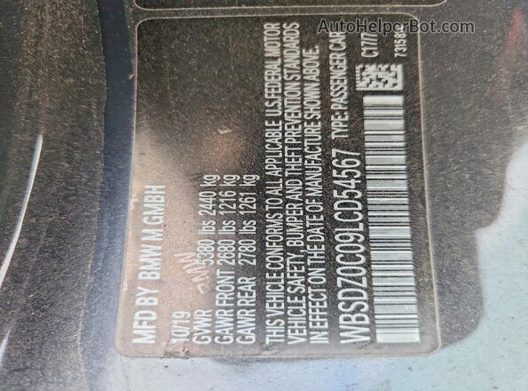 WBSDZ0C09LCD54567 2020 BMW M8 Gray Widok naklejki z numerem VIN