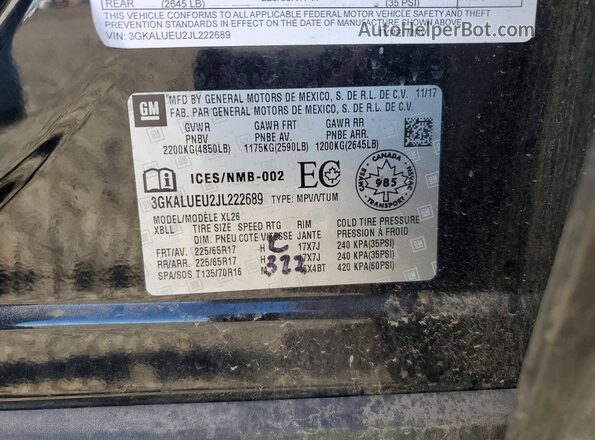 3GKALUEU2JL222689 2018 GMC TERRAIN Black Widok wnętrza 360 stopni