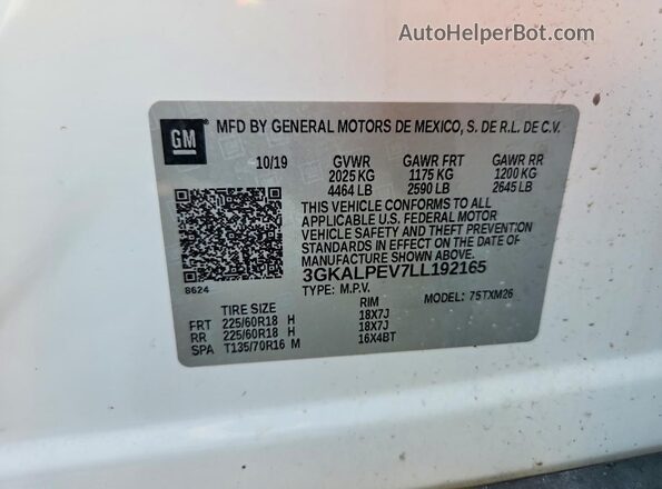3GKALPEV7LL192165 2020 GMC TERRAIN Белый Панорамный вид салона 360°