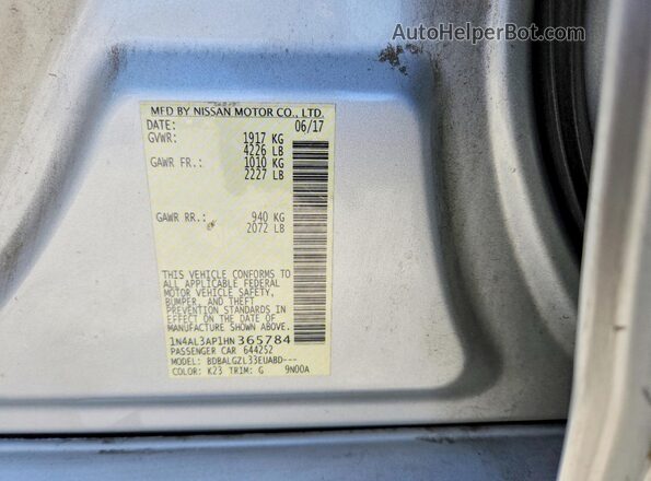 1N4AL3AP1HN365784 2017 NISSAN ALTIMA Silver VIN կոդի պիտակի տեսք