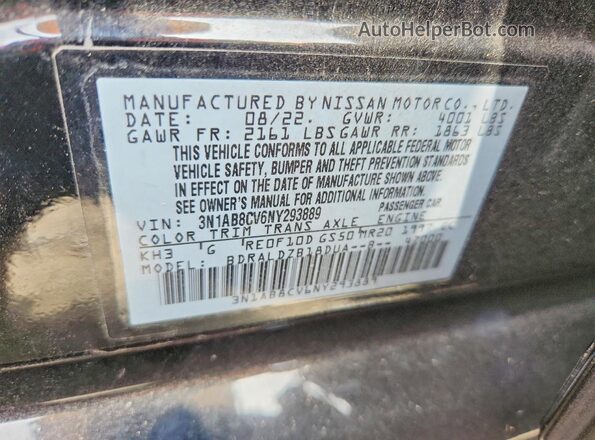 3N1AB8CV6NY293889 2022 NISSAN SENTRA Black 360 interior view