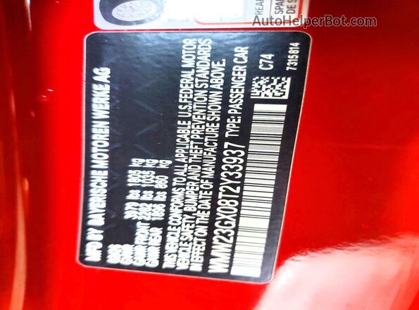 WMW23GX08T2Y33937 2026 MINI COOPER Красный Вид наклейки с VIN-кодом