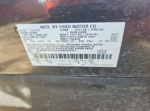1FM5K7DHXJGB30221 2018 FORD EXPLORER Black Vista interior de 360 grados