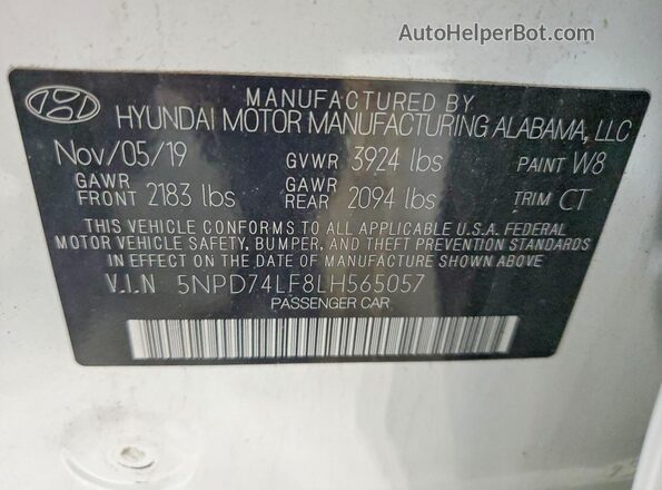 5NPD74LF8LH565057 2020 HYUNDAI ELANTRA White VIN sticker view