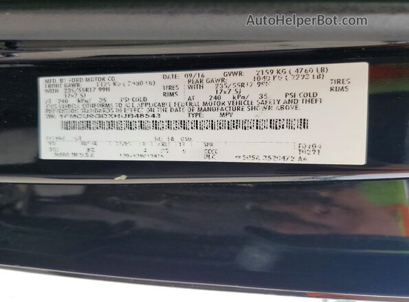 1FMCU9GDXHUB48543 2017 FORD ESCAPE Black Панорамний вид салону 360°