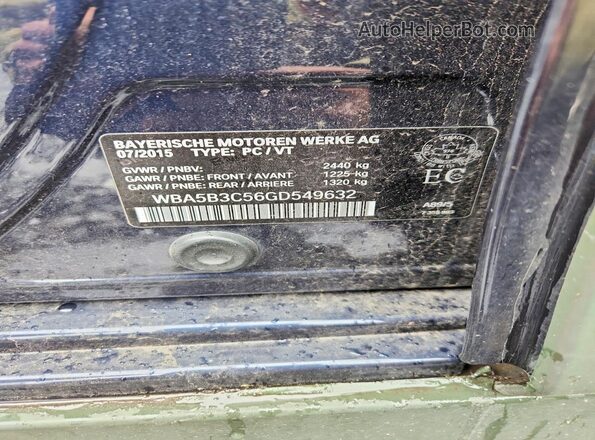 WBA5B3C56GD549632 2016 BMW 5 SERIES Green Vista de la etiqueta del VIN