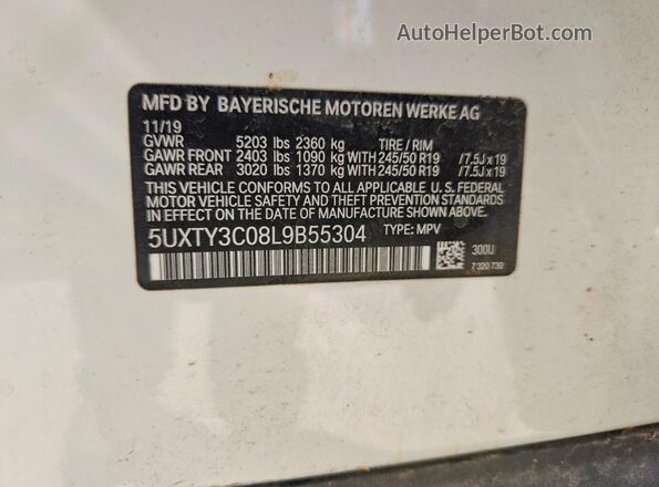 5UXTY3C08L9B55304 2020 BMW X3 White Սալոնի 360 աստիճան տեսք