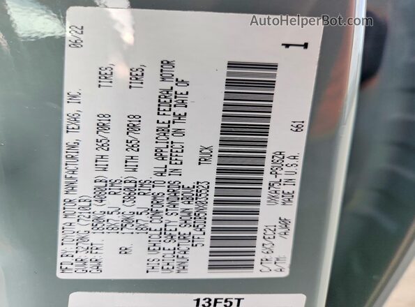 5TFLA5DB5NX035523 2022 TOYOTA TUNDRA Green Vista de la etiqueta del VIN