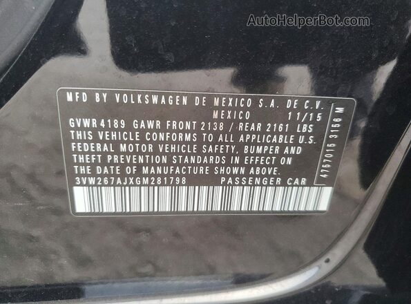 3VW267AJXGM281798 2016 VOLKSWAGEN JETTA Черный Вид наклейки с VIN-кодом