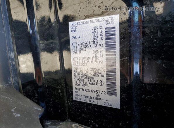 5N1BT3CA1TC695772 2026 NISSAN ROGUE Black Vista de la etiqueta del VIN