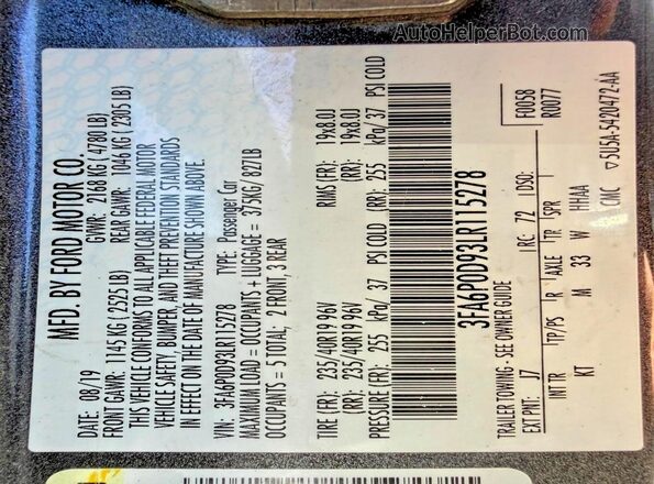 3FA6P0D93LR115278 2020 FORD FUSION Gray 
