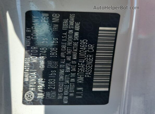 KMHTG6AF4LU024695 2020 HYUNDAI VELOSTER White Vista de la etiqueta del VIN