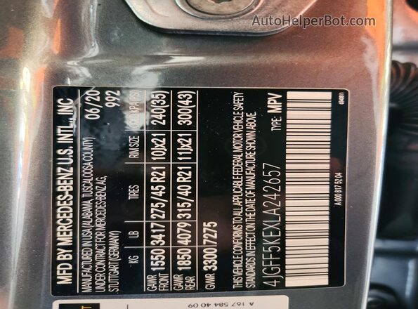4JGFF5KEXLA242657 2020 MERCEDES-BENZ GLS Gray Widok wnętrza 360 stopni