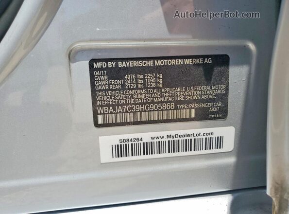 WBAJA7C39HG905868 2017 BMW 5 SERIES Silver VIN sticker view