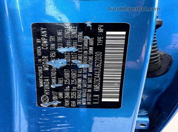 KM8J3CA4XJU622030 2018 HYUNDAI TUCSON Blue Вид наклейки з VIN-кодом