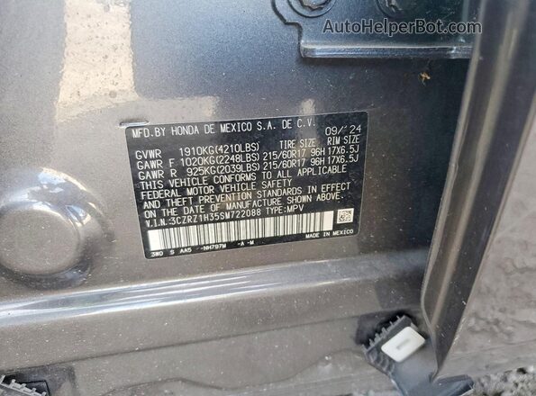 3CZRZ1H35SM722088 2025 HONDA HR-V Gray Widok naklejki z numerem VIN