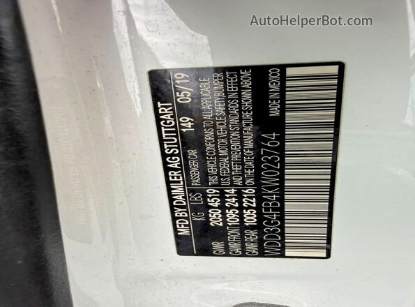 WDD3G4FB4KW023764 2019 MERCEDES-BENZ A-CLASS Белый Вид подкапотного пространства