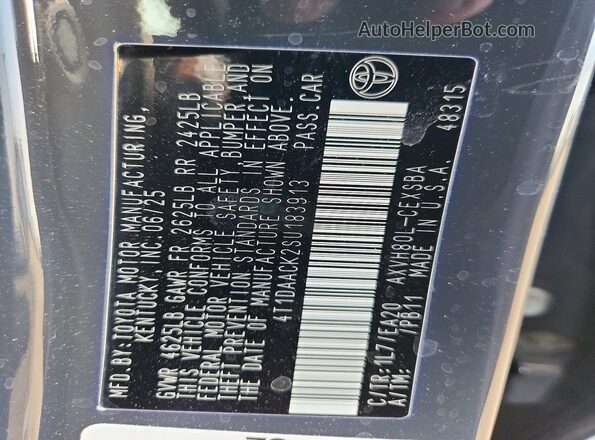 4T1DAACK2SU183913 2025 TOYOTA CAMRY Gray VIN კოდის სტიკერის ხედი